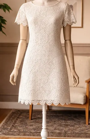 Zara Woman White Lace Short Sleeve Shift Dress Size M thumbnail 1