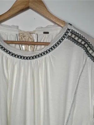 Free People On Holiday Embroidered Sash Waist Blouse White Size Small thumbnail 4