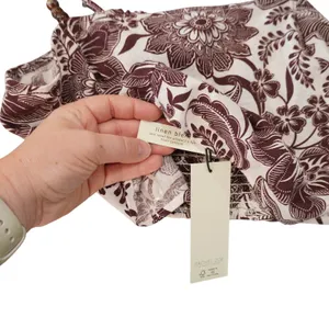 Rachel Zoe Size Medium Brown Floral Linen Blend Beaded Strap Smocked Crop Top thumbnail 3