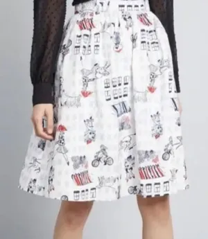 ModCloth Daytrip Darling Circle Skirt Paris Dog Umbrella City Size Large thumbnail 1