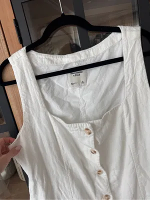 Abercrombie Mara linen mini dress A&F Squareneck button down sleeveless thumbnail 3