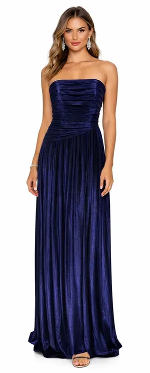New!‎ Retrofête Navy Strapless Metallic Pleated Gown Size Small $695 thumbnail 1