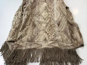 Lucky Brand Taupe & Beige Patterned Fringe Open Cardigan Size Large thumbnail 10