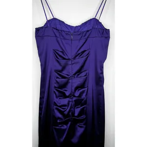 Vintage 1990s Cache Purple Satin Ruched Strapless Mini Dress XS thumbnail 15