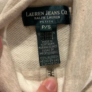 VTG Lauren Ralph Lauren Petite Small Beige‎ Striped Quarter Zip Cotton Pullover thumbnail 5