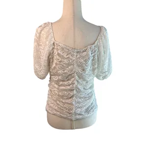 White Floral Lace Ruched Top – Size XL thumbnail 3