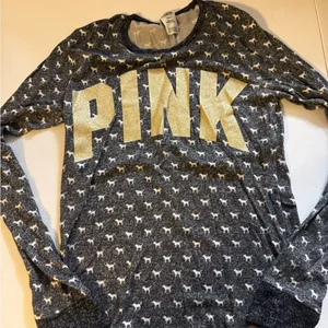 Victoria's Secret Pink Sleepwear Top Gold Glitter Dog Print Women's Size Medium thumbnail 1