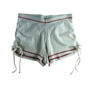 Vintage Y2K M Medium Low Rise Micro Booty Shorts Pull On Ruched Sides‎ Ivory thumbnail 2