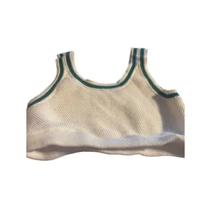 White Cropped Sweater Tank Green Trim Size S thumbnail 2