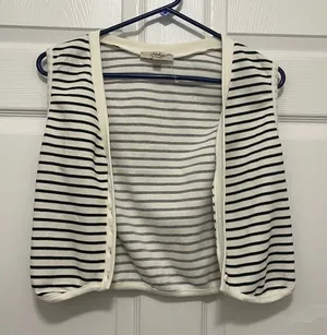 Elegant Striped Black and White Women's vest with buttons thumbnail 1