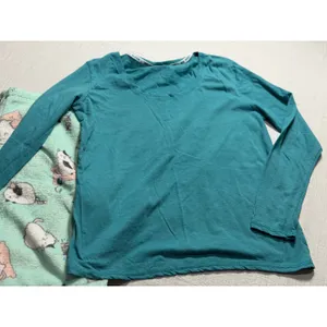 Joe Boxer Women's Pajama Set XL Teal Long Sleeve Top Mint Green Cat Fleece Pants thumbnail 6