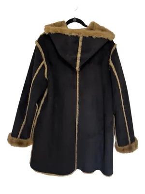 Vintage Dennis Basso Vegan Faux Fur Faux Suede Reversible Coat Black Tan -Size L thumbnail 2