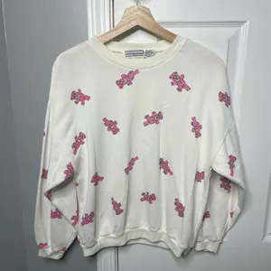 Pink Teddy Bear Vintage White Crewneck Lightweight Long Sleeve Sweater Small / S thumbnail 2