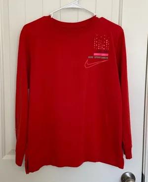 Nike Adult bright solid orange logo decal long‎ sleeve shirt medium thumbnail 1