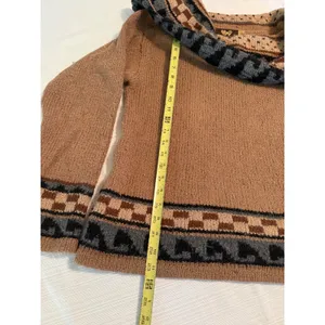 Peruvian Trading Co 100% Alpaca Wool Cowl Neck Sweater Tan‎ Geometric Boho Small thumbnail 4