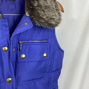 Activology Blue Fur Trim Zip Up Quilted Sleeveless Puffer Vest L thumbnail 4