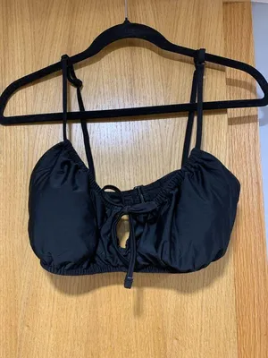 Set of 2 Old Navy Black Ruched Tie-Front Bikini Top Black and Orange - Size M thumbnail 1
