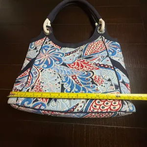 VTG Vera Bradley Seaside Anchor Tote Bag Women Large Blue Paisley Quilted Rope thumbnail 2
