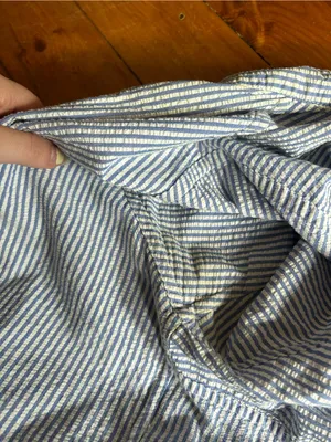 Jill Mogowan blue white striped button down shirt USA cotton small see stains thumbnail 8