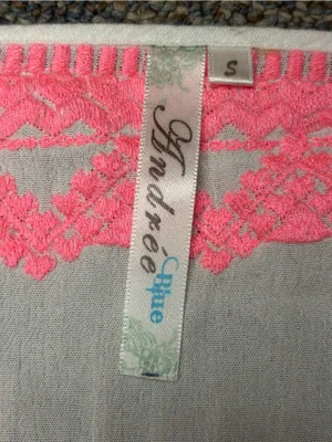 Andree Blue Boho Gauze Swim Cover Up Neon Pink Lace Crochet Trim Tunic S thumbnail 6