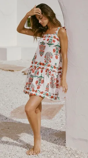 Anthropologie Ro's Garden Aspen Folkloric Floral Cotton Minidress in Red Olympia thumbnail 1
