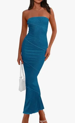 Amazon PRETTYGARDEN Ribbed Maxi Bodycon Strapless Dress thumbnail 1