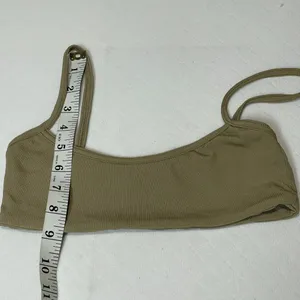 Oh‎ Polly Scoop Neck Ribbed Bikini Top in Khaki Green size Medium thumbnail 3