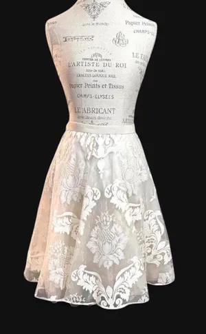 BARASCHI Ivory Three Layered Midi Skirt with Sheer Floral Lace Pattern Sz 2 thumbnail 1