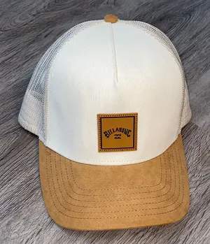Billabong White Mesh Trucker Hat with Tan Suede Brim Patch thumbnail 1