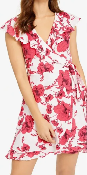 Free People French Quarter Wrap Mini Dress Cream Combo XS Floral Ruffle thumbnail 1