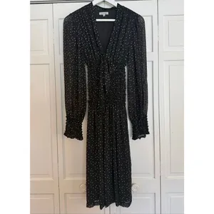 Max studio black polka dot smocked waist long sleeve dress size small thumbnail 3