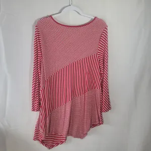 BLEU Stripe Asymmetric Hem Tunic Top XL Red White Multi Directional Long Sleeve thumbnail 2