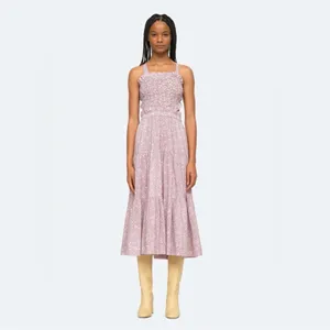 SEA‎ NEW YORK Ida Apron Dress Floral Open Back Midi Size Small Lavender Purple thumbnail 2