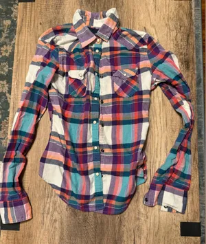 American Eagle Plaid Snap Button Shirt Size Small Cotton thumbnail 1