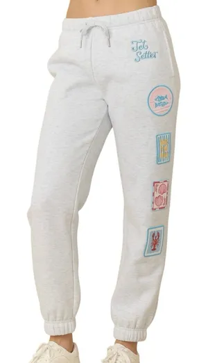 NEW Vintage Havana Patch Embroidered Ultra Fleece Joggers Womens M Gray Coastal thumbnail 1