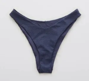 NWT Aerie Jacquard High Cut Cheeky Navy Blue Bikini Bottom - Size: Large thumbnail 1