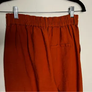 Lulus On Breezy Street Rust Orange High Rise Wide‎ Leg Flowy Linen blend Pants thumbnail 9