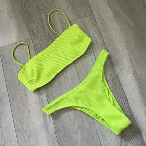 Hollister Neon Bikini Swimsuit pullover cheeky ribbed womens Green (small) beach thumbnail 1