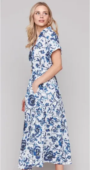 Zara White and Navy Blue Floral Eyelet Dress thumbnail 2