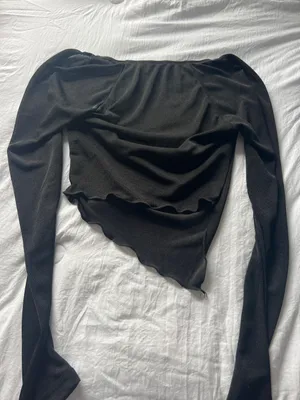 Black Mesh Long Sleeve Asymmetrical Top Size XS thumbnail 2