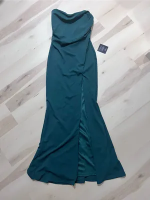 Lulus NWT Women Medium Emerald Green Strapless Pleated Maxi Gown Dress thumbnail 3