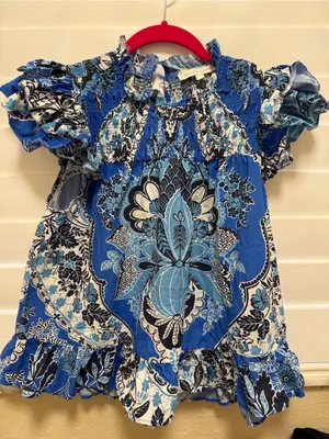 Anthropologie Love the Label Blue Floral Smocked Ruffle Blouse for Women small thumbnail 1