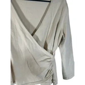 Ann Taylor Beige Long Sleeve Wrap Style Dressy Blouse Women Sz M thumbnail 5