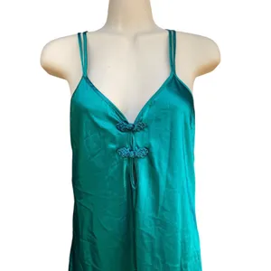 Vtg California Dynasty Emerald Green Satin Maxi Slip Dress Size S Chinese Knot thumbnail 6