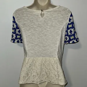 Anthropologie Deletta Beaded Lace Peplum Top Short Sleeve Shirt Blouse Women’s S thumbnail 2