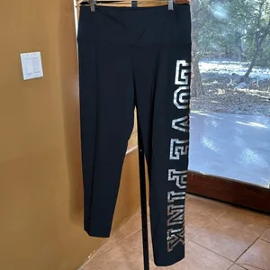 NWOT PINK Victoria’s Secret Black High Rise Leggings Silver Logo Sz XXL RARE thumbnail 11