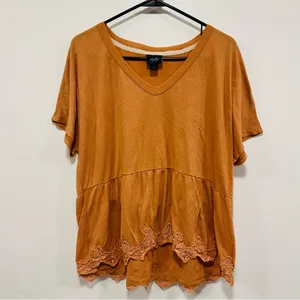Buckle daytrip rust Casual V-Neck Lace Hem Top shirt size medium thumbnail 2
