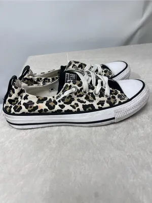 Converse Low Top Leopard Print Canvas Sneakers Black/Beige size 7 slip on thumbnail 8
