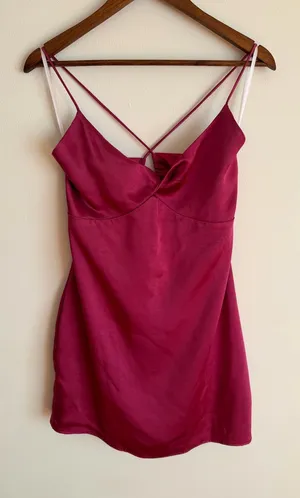 NWT superdown Revolve Julieta Satin Mini Dress Berry Magenta Strappy Large L thumbnail 1