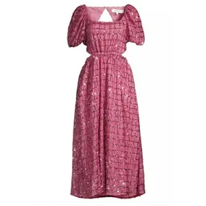 Elliatt Aubree Puff‎ Sleeve Sequin Metallic Midi Dress Size XS thumbnail 8